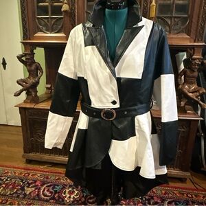 Black and White Hi Low Peplum Trench Coat